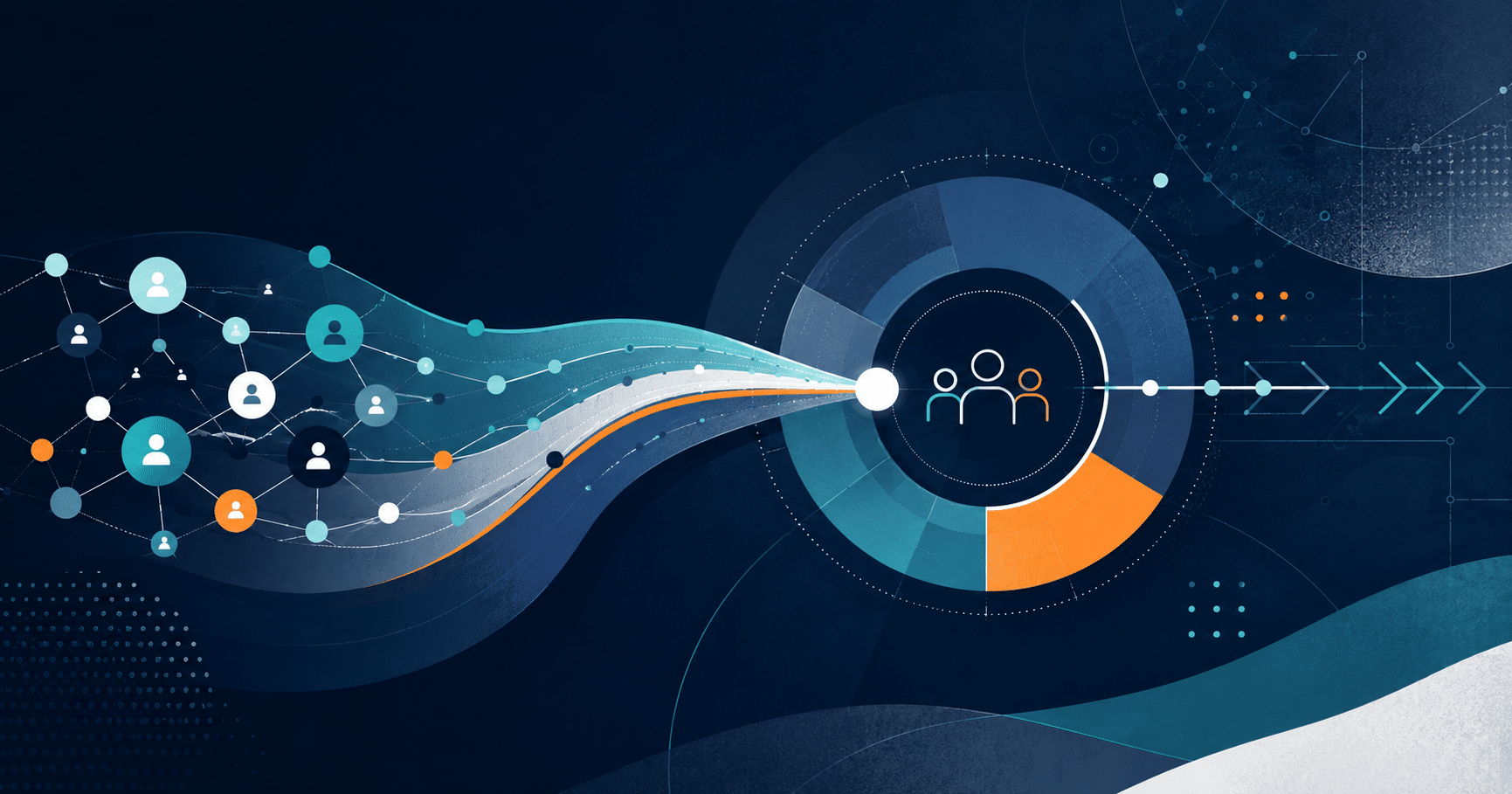 Abstract digital network flowing into analytics dashboard