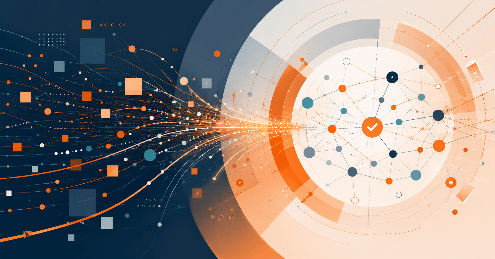 Abstract data streams converging into connected digital network